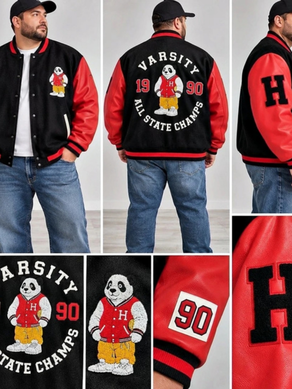 Hudson Outerwear Varsity All State Champs 1990 Panda Jacket Black & Red 3X